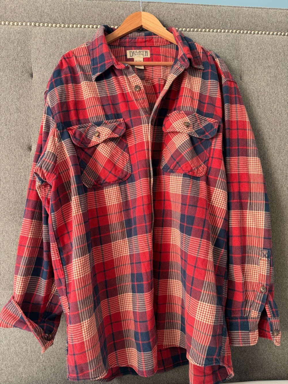 Duluth Trading Co Red and Navy Plaid Flannel Shirt